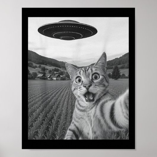Cat Selfie mit Alien Ufo Funny Cat Funny Alien Poster (Vorne)