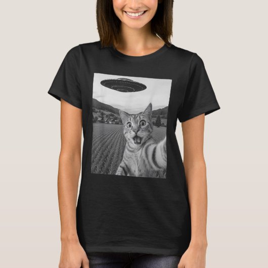 Cat Selfie mit Alien Ufo Funny Cat Funny Alien T-Shirt (Vorderseite)