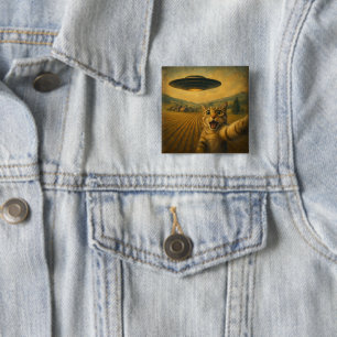 Cat Selfie mit Alien UFO Funny Cat Geschenke Button