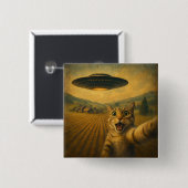 Cat Selfie mit Alien UFO Funny Cat Geschenke Button (Vorne & Hinten)