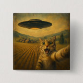 Cat Selfie mit Alien UFO Funny Cat Geschenke Button (Vorderseite)