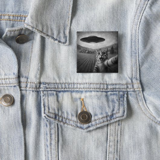 Cat Selfie mit Alien UFO Funny Cat Geschenke Button (Beispiel)