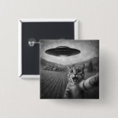Cat Selfie mit Alien UFO Funny Cat Geschenke Button (Vorne & Hinten)