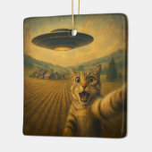 Cat Selfie mit Alien UFO Funny Cat Geschenke Keramikornament (Links)
