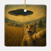 Cat Selfie mit Alien UFO Funny Cat Geschenke Keramikornament (Rückseite)