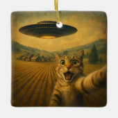 Cat Selfie mit Alien UFO Funny Cat Geschenke Keramikornament (Vorderseite)