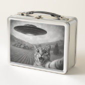 Cat Selfie mit Alien UFO Funny Cat Geschenke Metall Brotdose (Vorderseite)