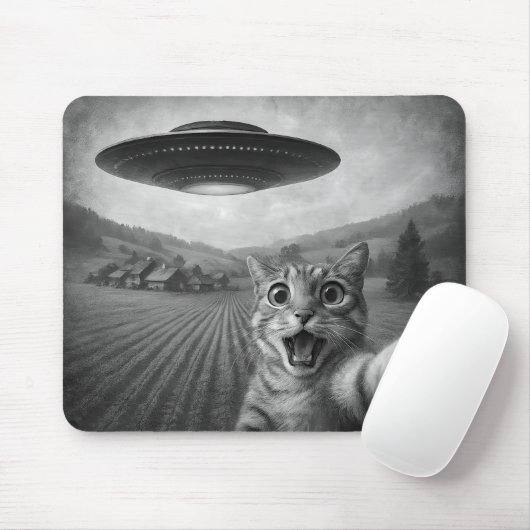Cat Selfie mit Alien UFO Funny Cat Geschenke Mousepad (Mit Mouse)