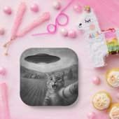 Cat Selfie mit Alien UFO Funny Cat Geschenke Pappteller (Party)