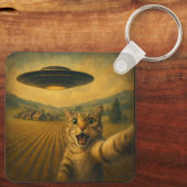 Cat Selfie mit Alien UFO Funny Cat Geschenke Schlüsselanhänger (Rückseite)