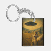 Cat Selfie mit Alien UFO Funny Cat Geschenke Schlüsselanhänger (Vorderseite links)
