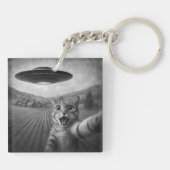 Cat Selfie mit Alien UFO Funny Cat Geschenke Schlüsselanhänger (Rückseite)
