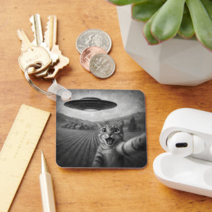 Cat Selfie mit Alien UFO Funny Cat Geschenke Schlüsselanhänger