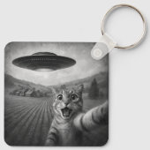 Cat Selfie mit Alien UFO Funny Cat Geschenke Schlüsselanhänger (Rückseite)