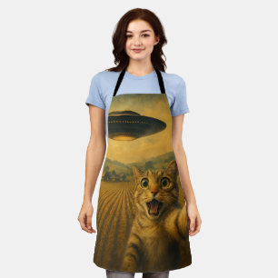 Cat Selfie mit Alien UFO Funny Cat Geschenke Schürze