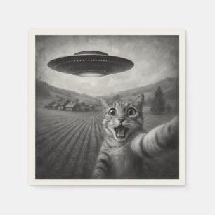 Cat Selfie mit Alien UFO Funny Cat Geschenke Serviette