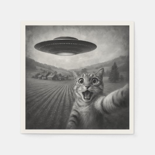 Cat Selfie mit Alien UFO Funny Cat Geschenke Serviette (Vorderseite)