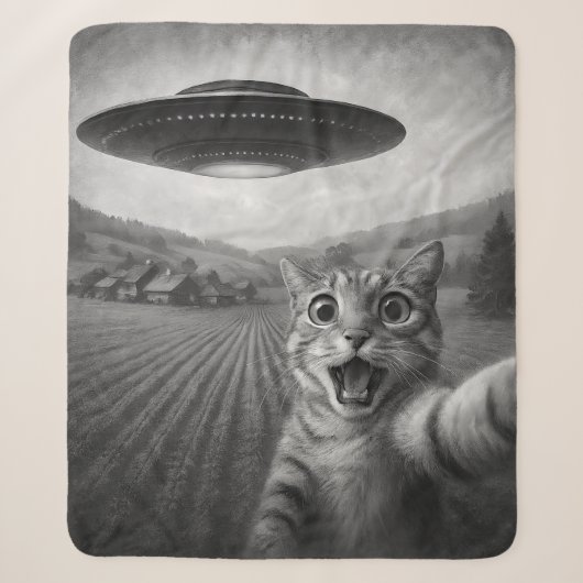 Cat Selfie mit Alien UFO Funny Cat Geschenke Sherpadecke (Vorderseite)