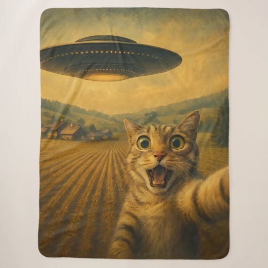 Cat Selfie mit Alien UFO Funny Cat Geschenke Sherpadecke (Vorderseite)