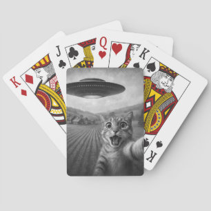 Cat Selfie mit Alien UFO Funny Cat Geschenke Spielkarten