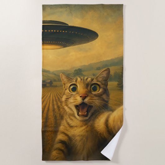 Cat Selfie mit Alien UFO Funny Cat Geschenke Strandtuch (Vorderseite)