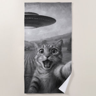 Cat Selfie mit Alien UFO Funny Cat Geschenke Strandtuch