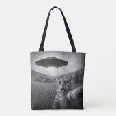 Cat Selfie mit Alien UFO Funny Cat Geschenke Tasche (Rückseite)