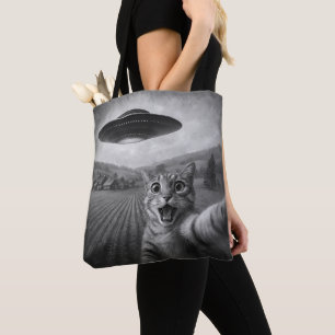 Cat Selfie mit Alien UFO Funny Cat Geschenke Tasche