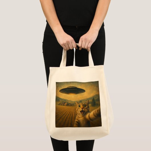 Cat Selfie mit Alien UFO Funny Cat Geschenke Tragetasche (Vorderseite (Produkt))