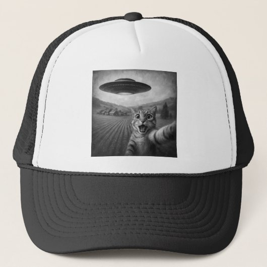 Cat Selfie mit Alien UFO Funny Cat Geschenke Truckerkappe (Vorderseite)