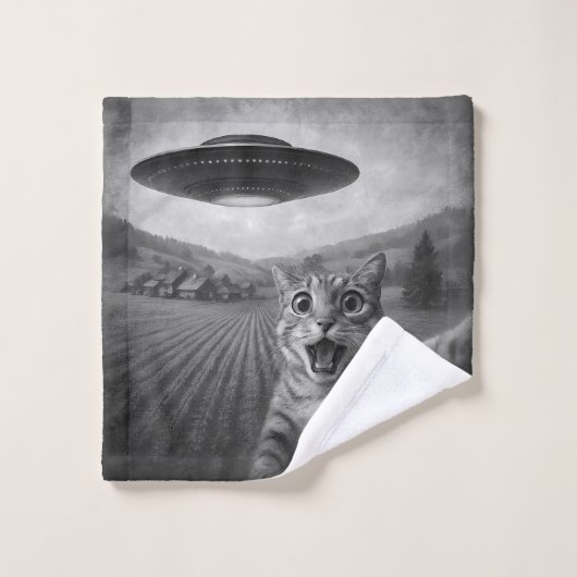 Cat Selfie mit Alien UFO Funny Cat Geschenke Waschlappen (Waschlappen)
