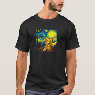 Cat Selfie mit Alien UFO Funny Starry Night Van G T-Shirt