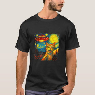 Cat Selfie mit Alien UFO Funny Starry Night Van G T-Shirt