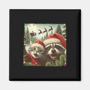 Cat Selfie mit Sleigh Weiß Funny Raccoon Magnet