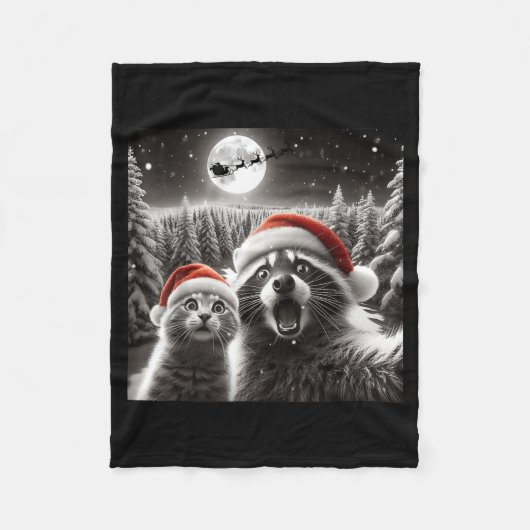 Cat Selfie Racoon Funny Santa Christmas Dog Fleecedecke (Vorderseite)