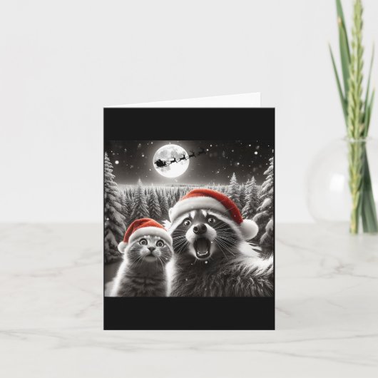 Cat Selfie Racoon Funny Santa Christmas Dog  Karte (Vorderseite)