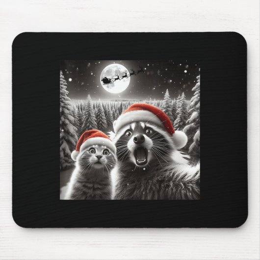Cat Selfie Racoon Funny Santa Christmas Dog Mousepad (Vorne)