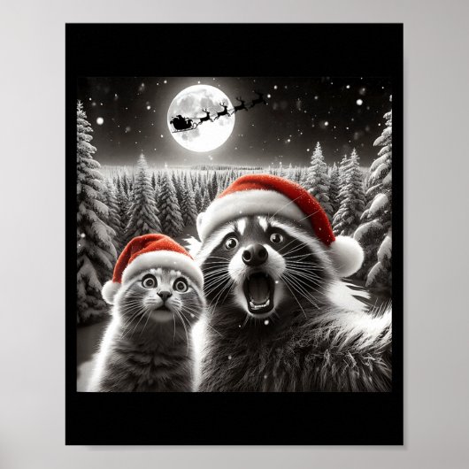 Cat Selfie Racoon Funny Santa Christmas Dog Poster (Vorne)