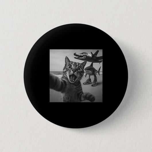 Cat Selfie Shark Crocodile Italian Brainrot Meme M Button (Vorderseite)