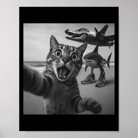 Cat Selfie Shark Crocodile Italian Brainrot Meme M Poster (Vorne)