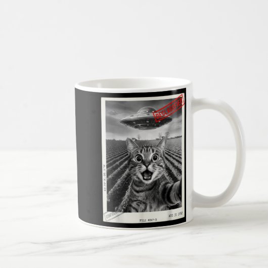 Cat Selfie Ufo Alien Funny Surprised Cat Meme Men Kaffeetasse (Rechts)