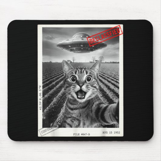 Cat Selfie Ufo Alien Funny Surprised Cat Meme Men Mousepad (Vorne)