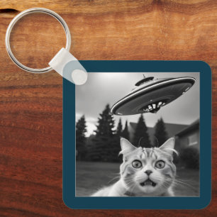 Cat Selfie UFO Schlüsselanhänger Funny Alien Entfü