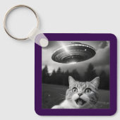 Cat Selfie UFO Schlüsselanhänger Funny Alien Entfü (Vorderseite)