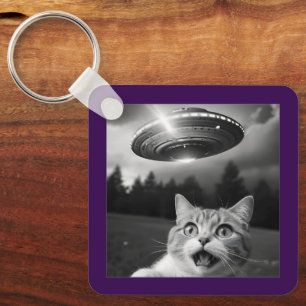 Cat Selfie UFO Schlüsselanhänger Funny Alien Entfü