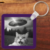 Cat Selfie UFO Schlüsselanhänger Funny Alien Entfü (Rückseite)