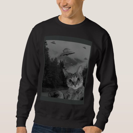 Cat Selfie UFO Sighting  Alien Conspiracy Sci Fi L Sweatshirt (Vorderseite)