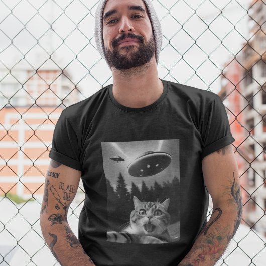 Cat Selfie UFO T-Shirt Funny Alien Entführung Shir