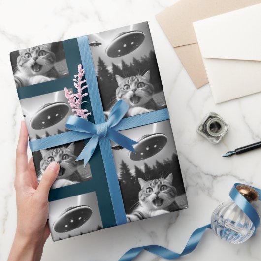 Cat Selfie UFO Wrapping Papier Weihnachtsfest Geschenkpapier (Schenken)
