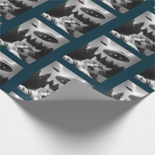 Cat Selfie UFO Wrapping Papier Weihnachtsfest Geschenkpapier (Ecke)
